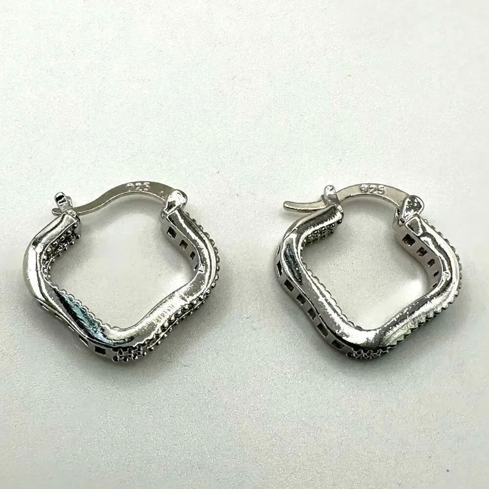 Silver tone rhinestone hoop earrings